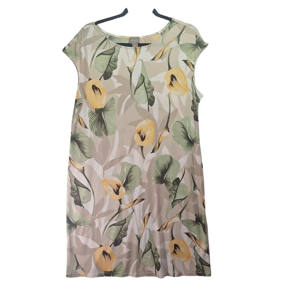 Chicos Dress Sz 2 (L 12) Sleeveless Floral Casual